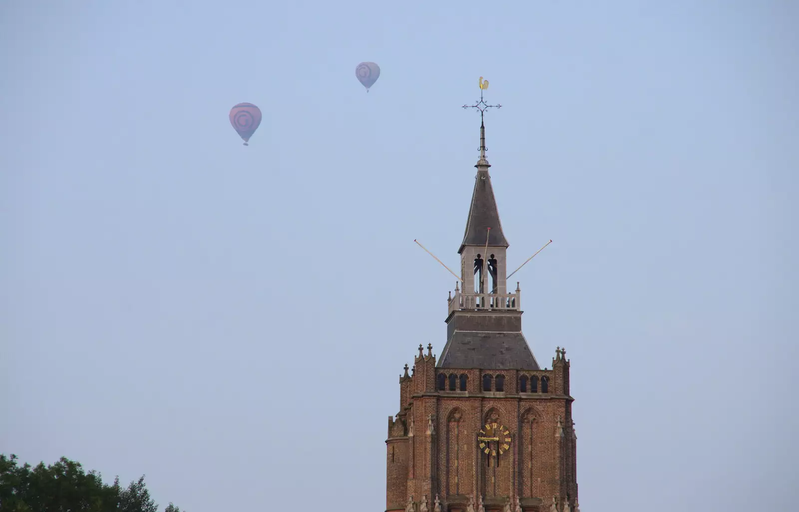 A couple of balloons float over the Hervormde Kerk, from Martin's James Bond 50th Birthday, Asperen, Gelderland, Netherlands - 9th June 2018