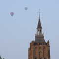 A couple of balloons float over the Hervormde Kerk, Martin's James Bond 50th Birthday, Asperen, Gelderland, Netherlands - 9th June 2018