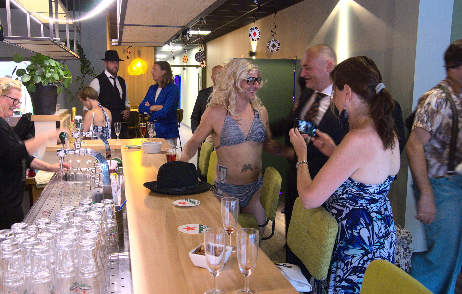 Guests at the bar from Martin's James Bond 50th Birthday, Asperen, Gelderland, Netherlands - 9th June 2018