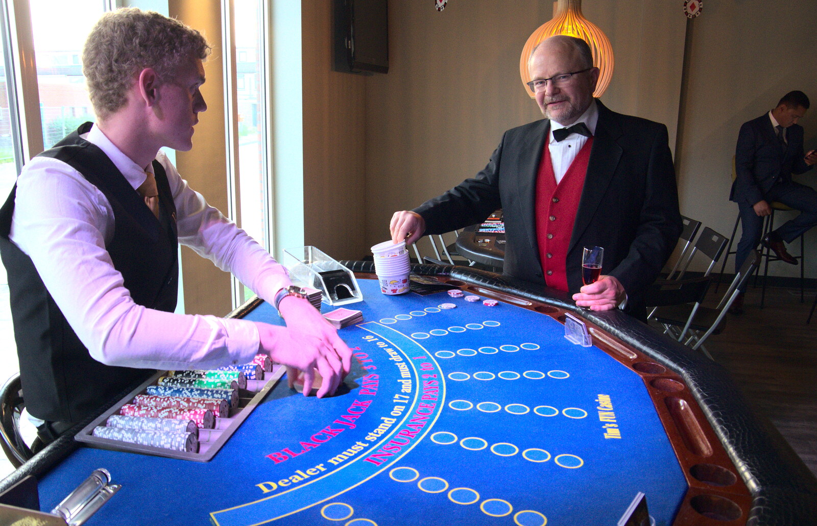 Hamish tries out the Blackjack table from Martin's James Bond 50th Birthday, Asperen, Gelderland, Netherlands - 9th June 2018