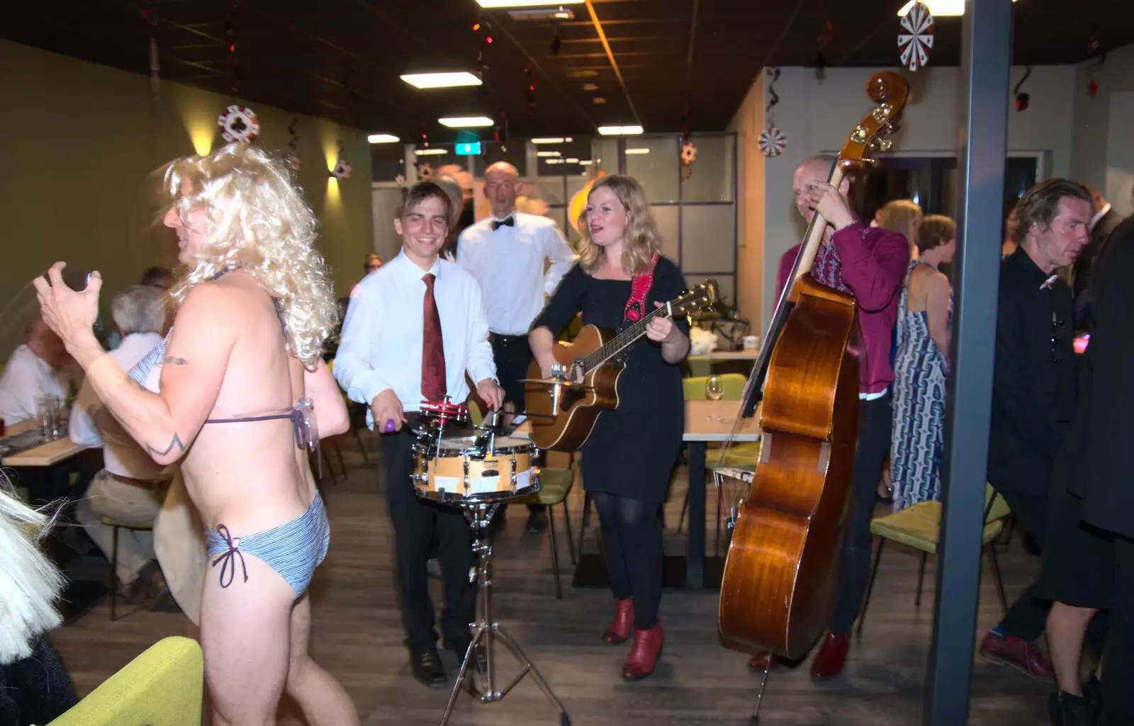 The band seem distracted by Ursula's bikini, from Martin's James Bond 50th Birthday, Asperen, Gelderland, Netherlands - 9th June 2018