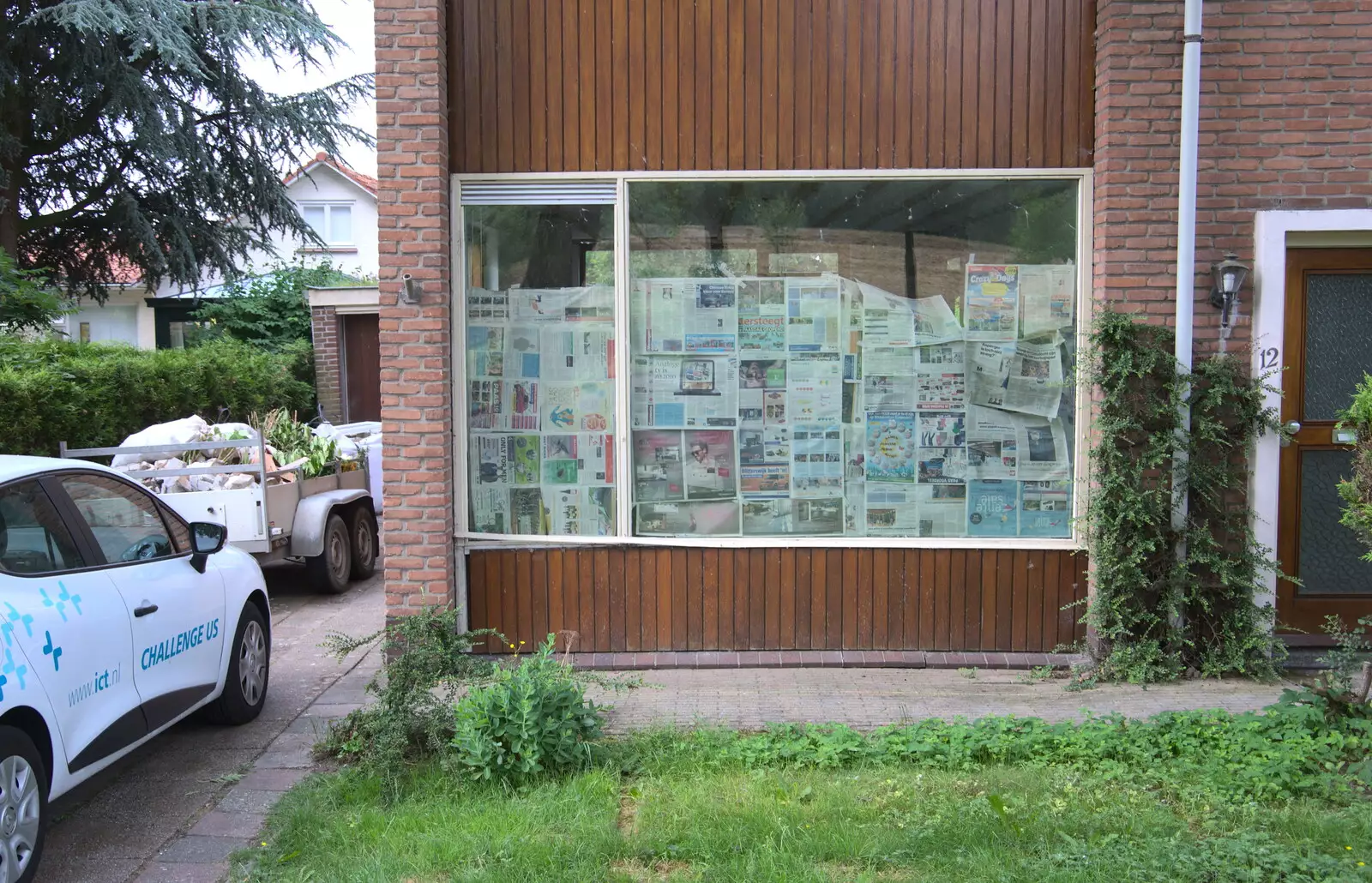 Curious newspaper curtains, from Martin's James Bond 50th Birthday, Asperen, Gelderland, Netherlands - 9th June 2018