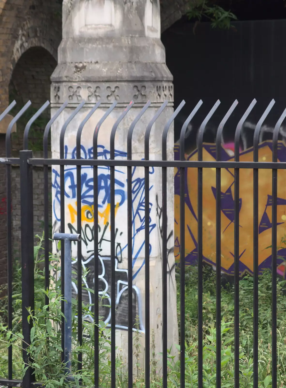 Bits of Liverpool Street station behind railings, from SwiftKey's Hundred Million, Paddington, London - 13th June 2018