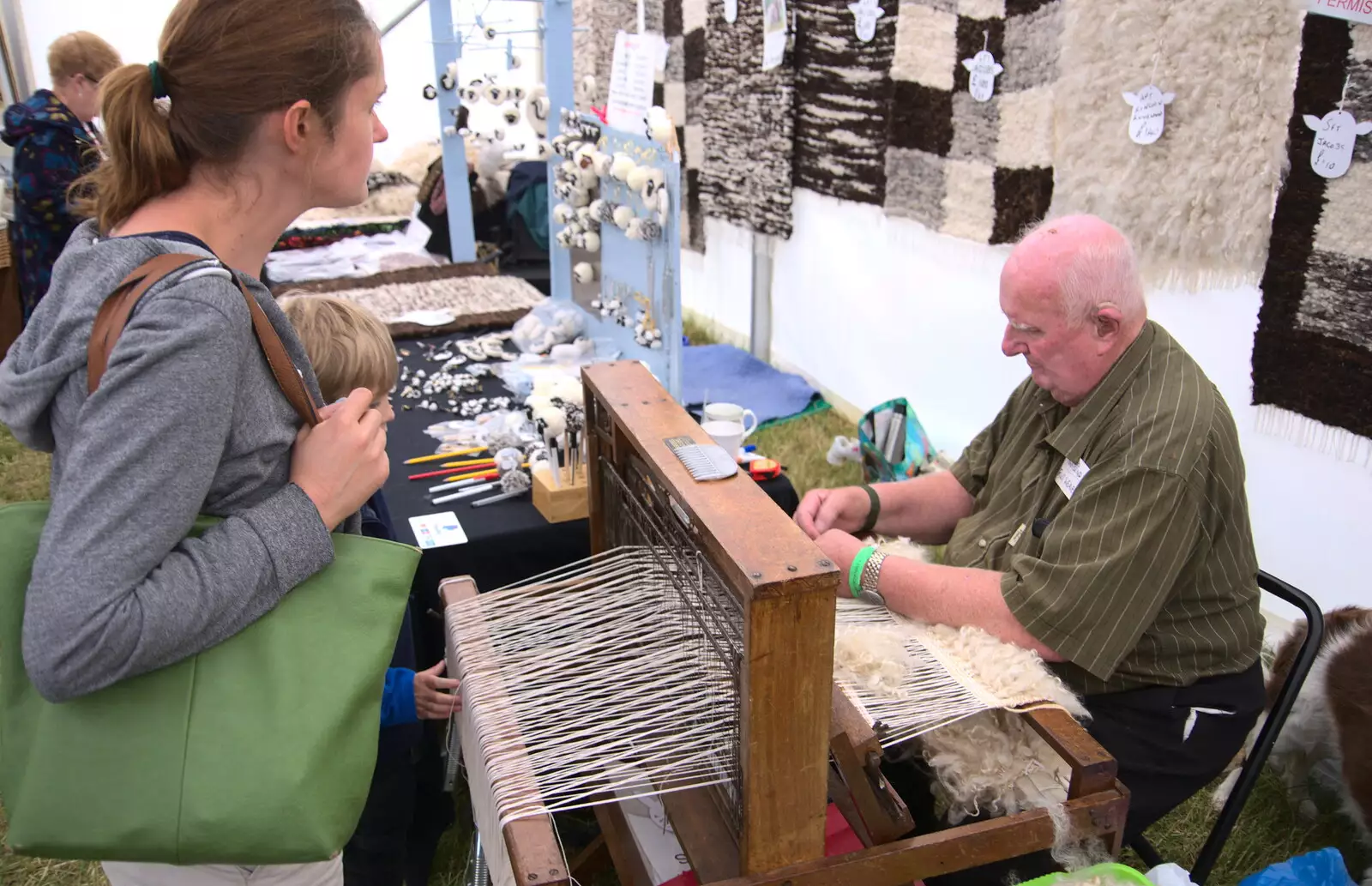 Isobel and Harry watch some rug-weaving action, from The Formerly-Known-As-The-Eye-Show, Palgrave, Suffolk - 17th June 2018