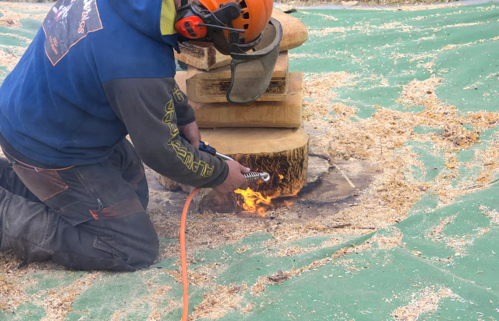 A blow-torch is applied to the sculpture, from The Formerly-Known-As-The-Eye-Show, Palgrave, Suffolk - 17th June 2018