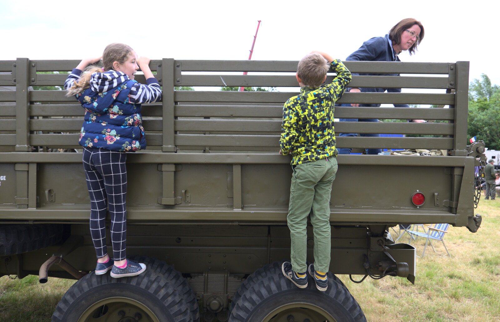 Amelia and Fred climb up on Clive's truck from The Formerly-Known-As-The-Eye-Show, Palgrave, Suffolk - 17th June 2018