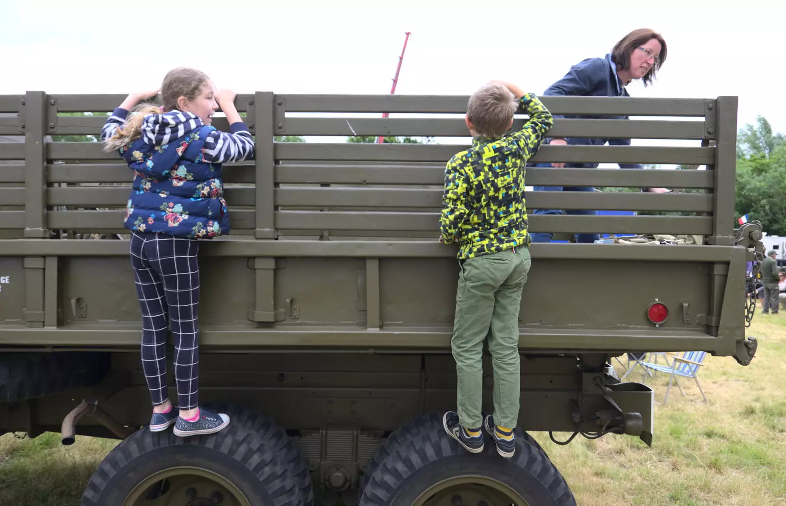 Amelia and Fred climb up on Clive's truck, from The Formerly-Known-As-The-Eye-Show, Palgrave, Suffolk - 17th June 2018