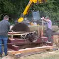 Sawdust flies at the steam-driven saw, The Formerly-Known-As-The-Eye-Show, Palgrave, Suffolk - 17th June 2018