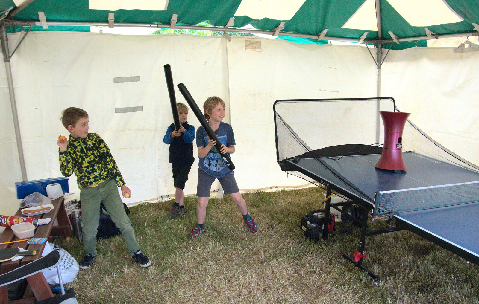 The boys get a bit excited in the ping-pong tent from The Formerly-Known-As-The-Eye-Show, Palgrave, Suffolk - 17th June 2018