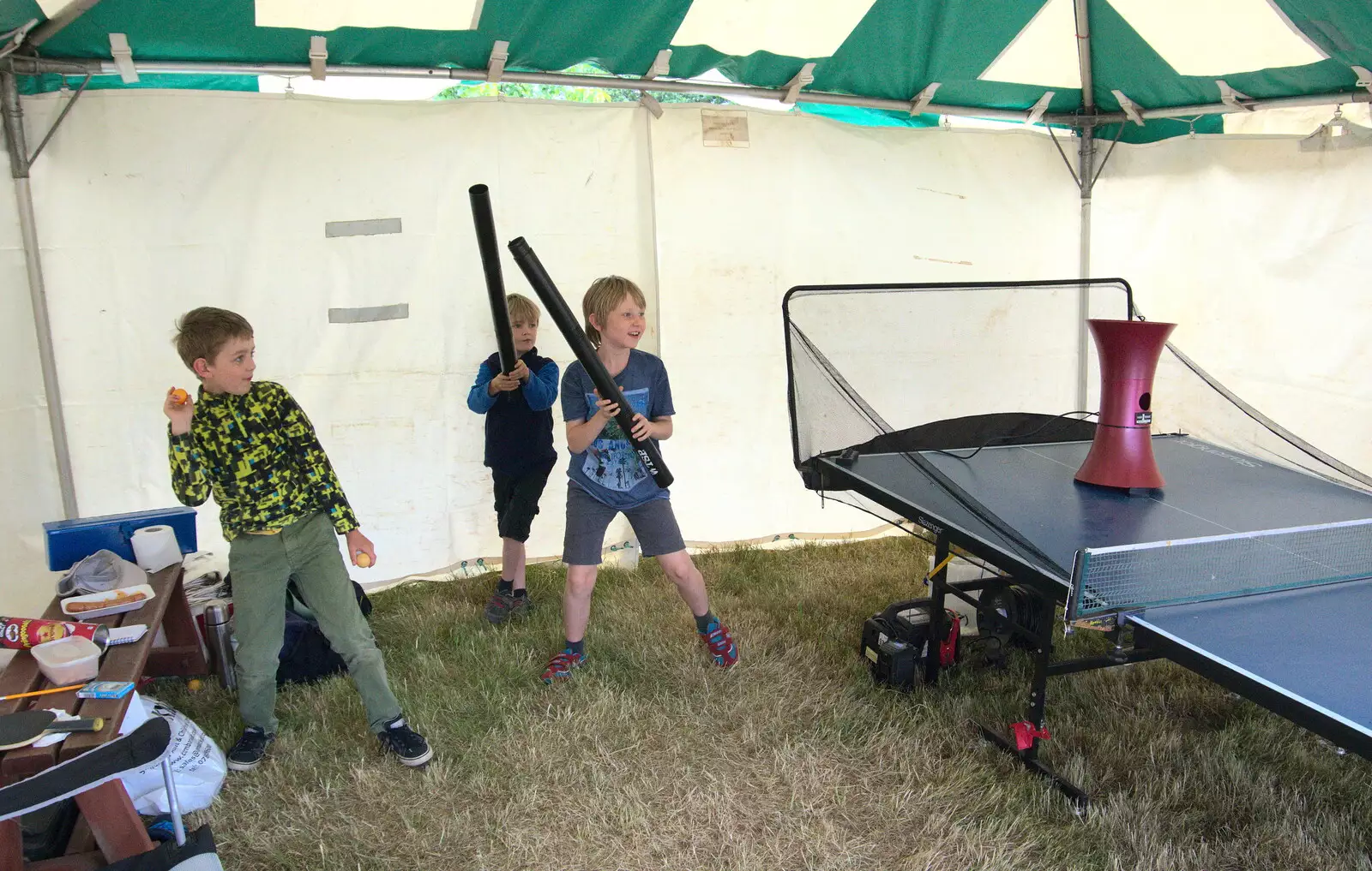 The boys get a bit excited in the ping-pong tent, from The Formerly-Known-As-The-Eye-Show, Palgrave, Suffolk - 17th June 2018