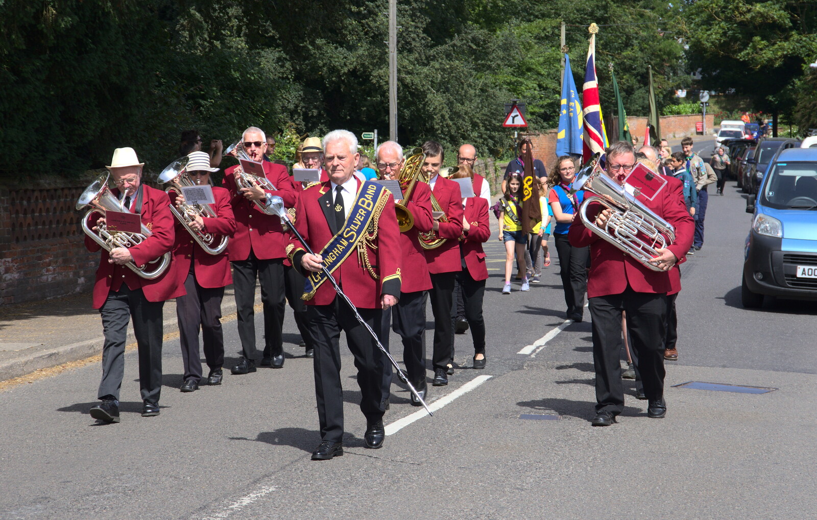 The Gislingham Silver Band marches from The Mayor Making Parade, Eye, Suffolk - 24th June 2018
