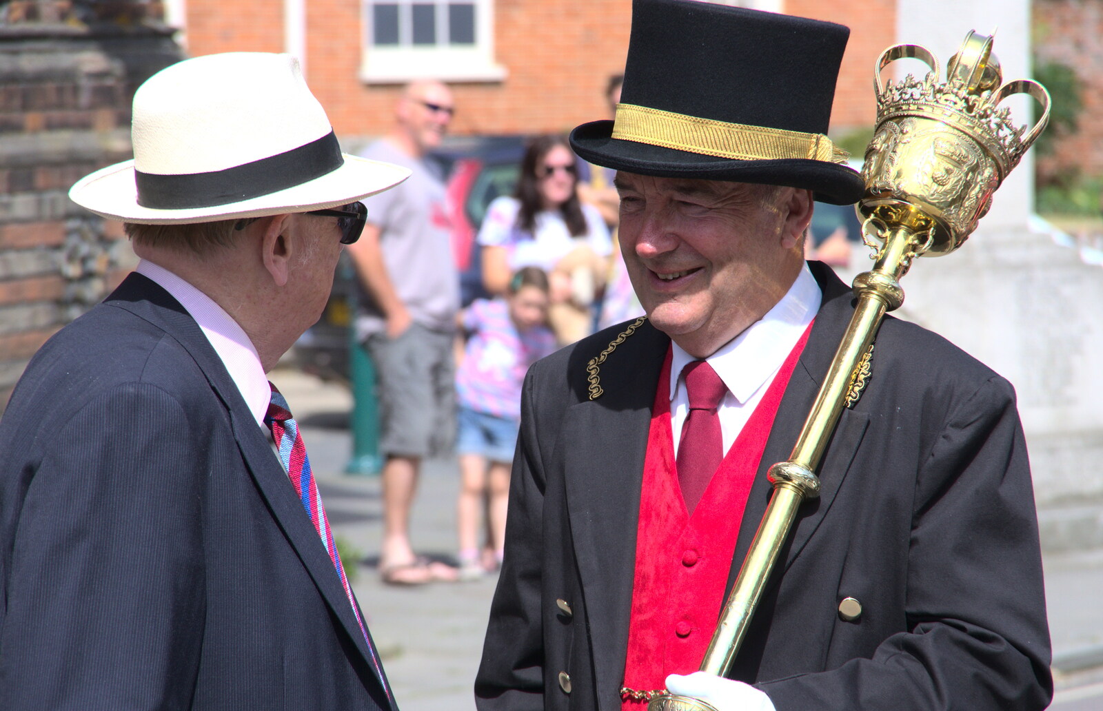The Mace Bearer chats from The Mayor Making Parade, Eye, Suffolk - 24th June 2018