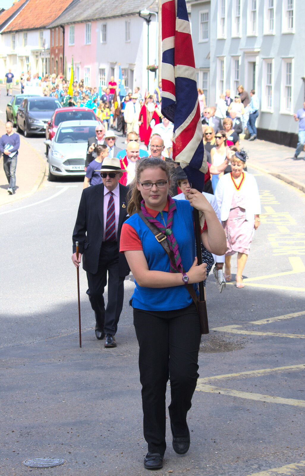 The flag reaches the church from The Mayor Making Parade, Eye, Suffolk - 24th June 2018