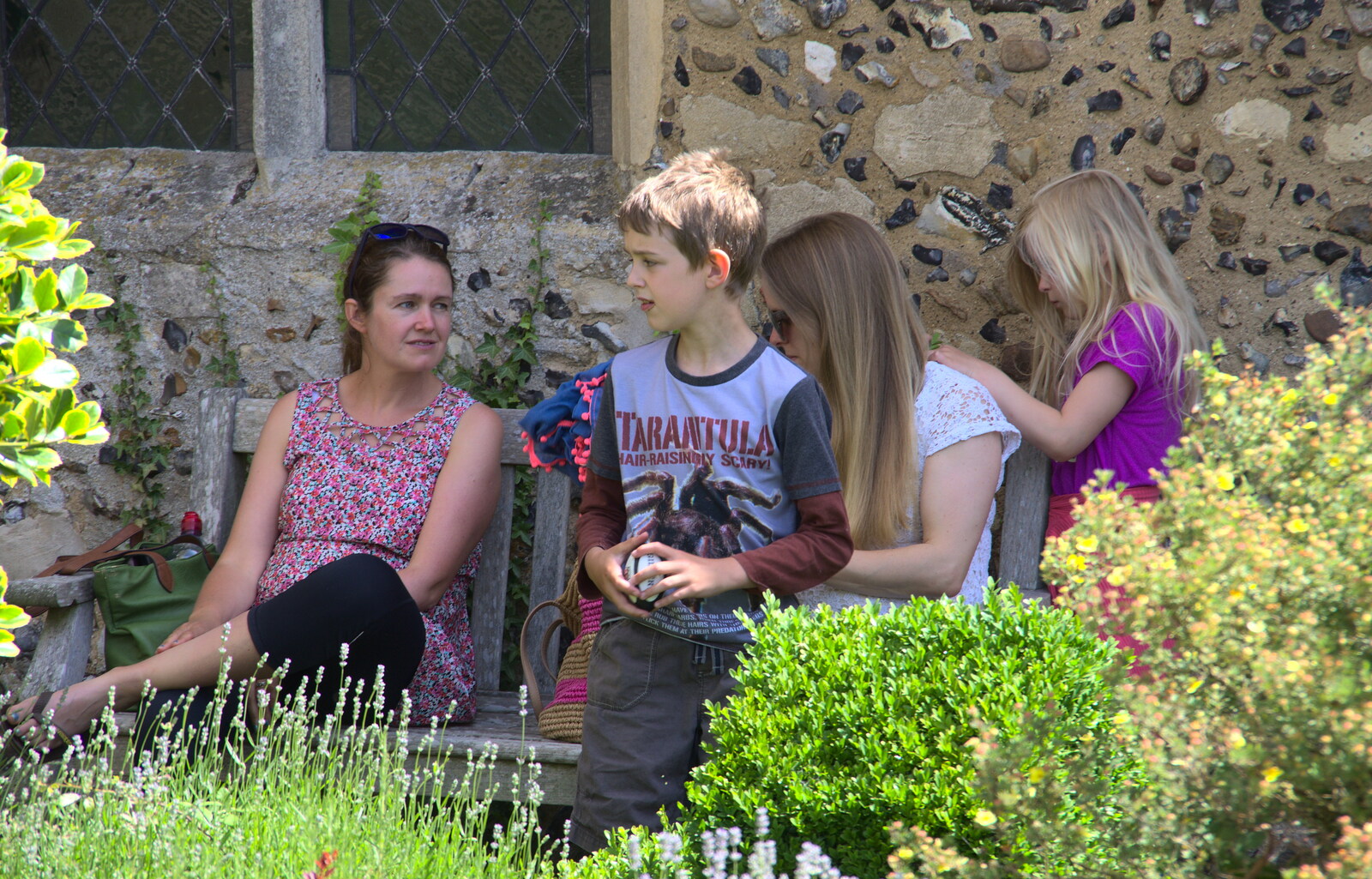 Isobel, Fred and the gang hang out by the church from The Mayor Making Parade, Eye, Suffolk - 24th June 2018