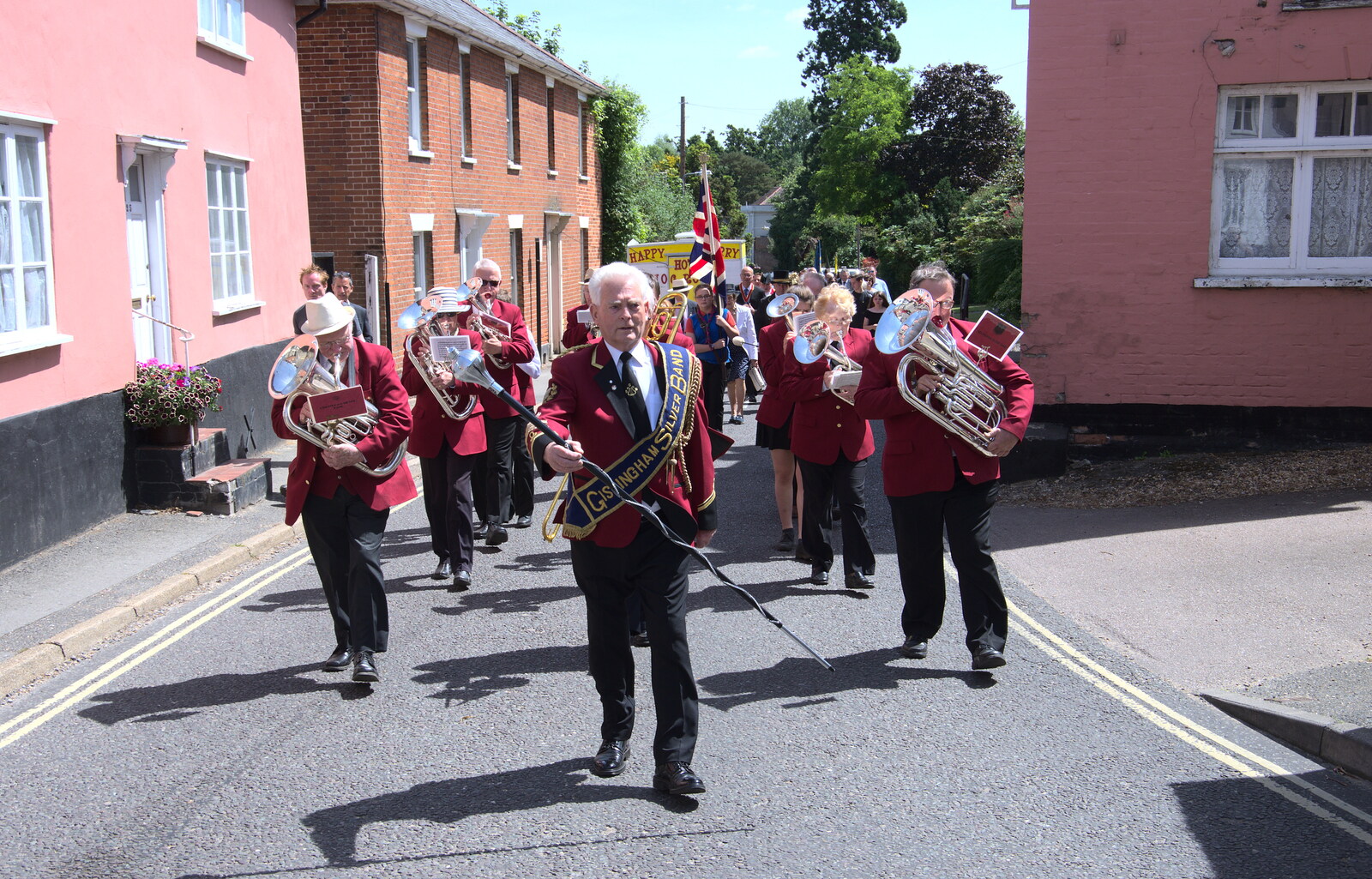Terry leads the band up Castle Street from The Mayor Making Parade, Eye, Suffolk - 24th June 2018