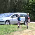 The boys run over to Grandad's car for sweets, A Village Hog Roast, Little Green, Thrandeston, Suffolk - 24th June 2018