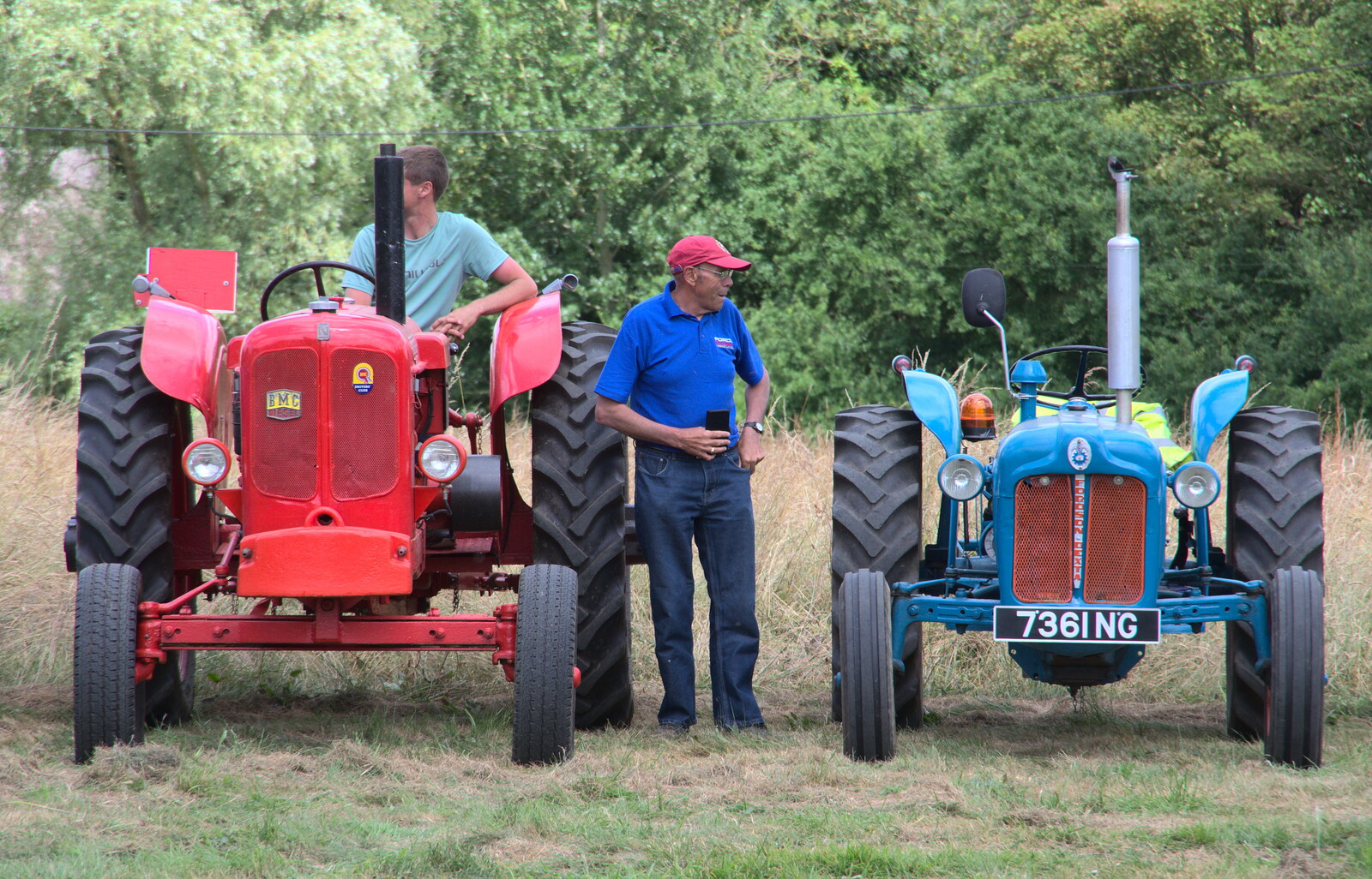 Tractors are inspected from A Village Hog Roast, Little Green, Thrandeston, Suffolk - 24th June 2018
