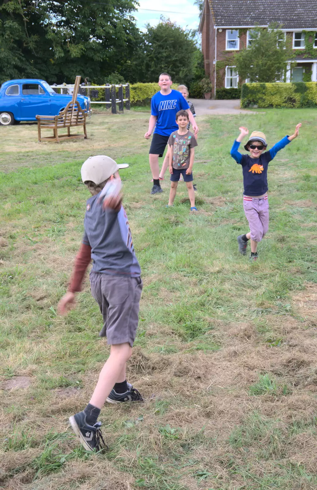 The gang of kids play catch, from A Village Hog Roast, Little Green, Thrandeston, Suffolk - 24th June 2018