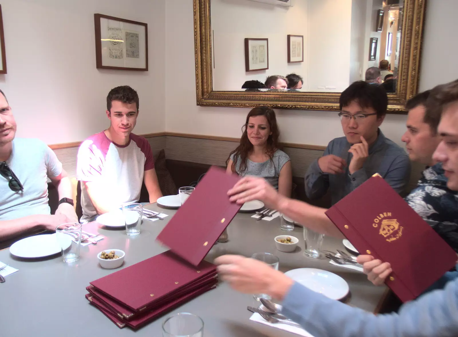 Menus are handed out, from A SwiftKey Lunch, Porchester Place,  Edgware Road, London - 27th June 2018