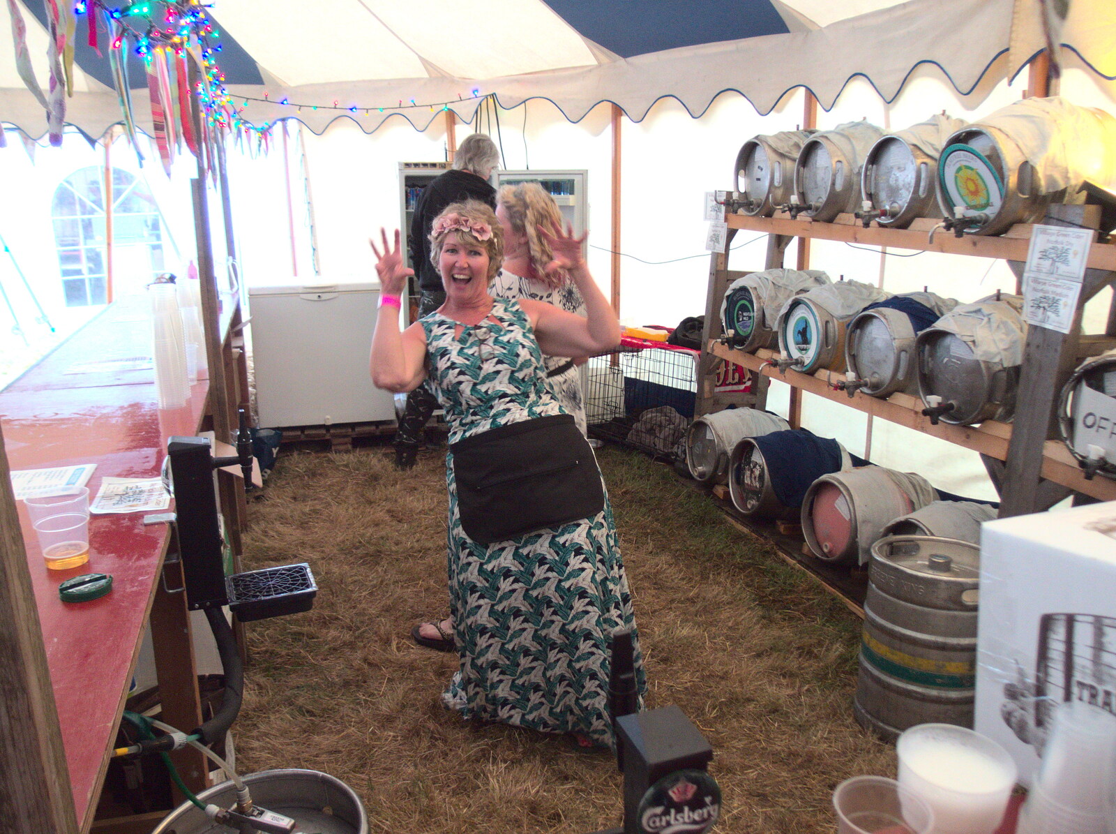 The bar staff get carried away from WoW Festival, Burston, Norfolk - 29th June - 1st July 2018