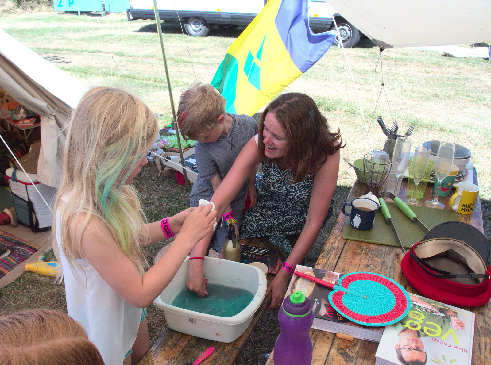 Isobel helps out with temporary tattoos from WoW Festival, Burston, Norfolk - 29th June - 1st July 2018