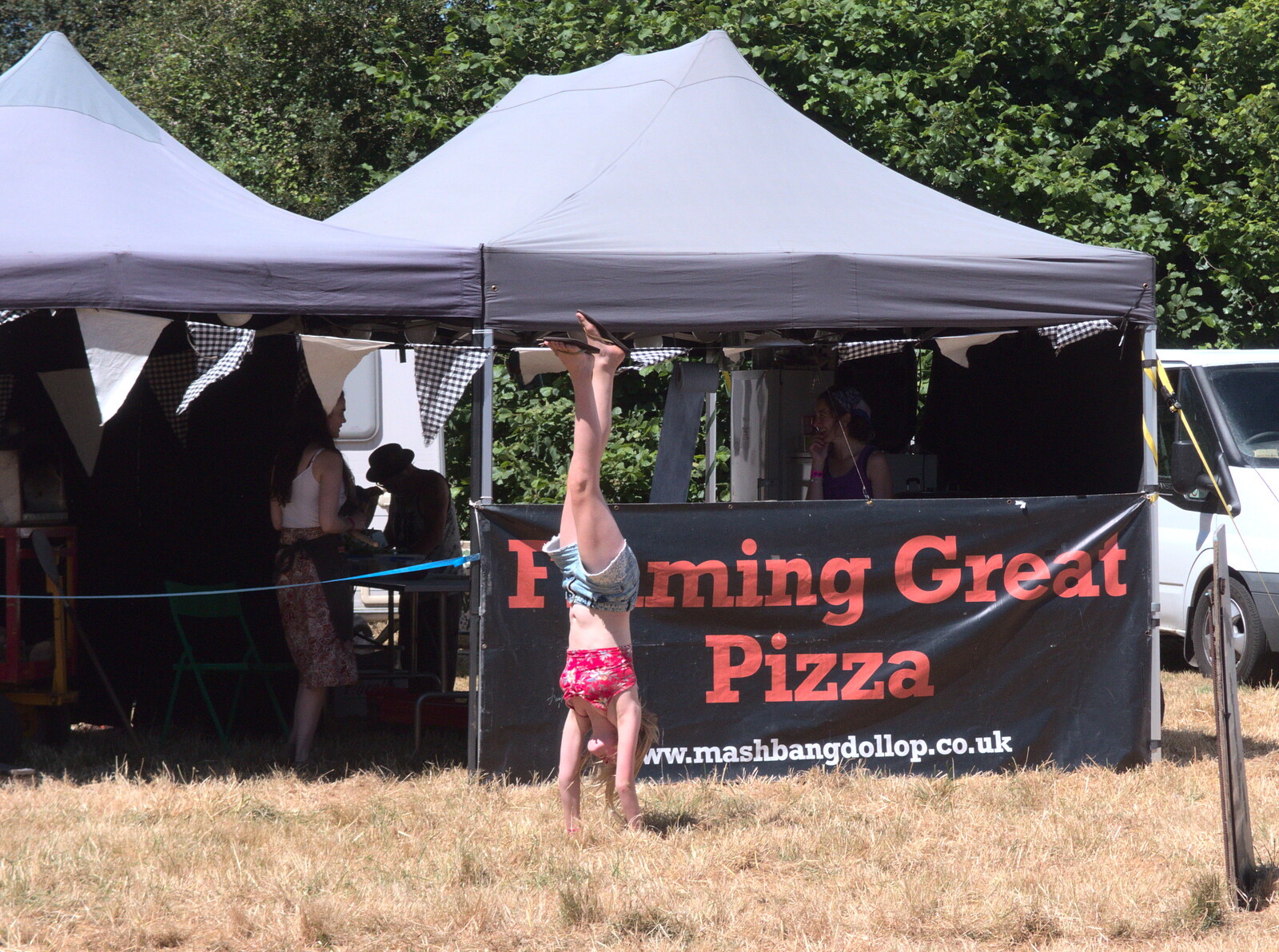 Someone's excited for pizza, so they do a handstand from WoW Festival, Burston, Norfolk - 29th June - 1st July 2018