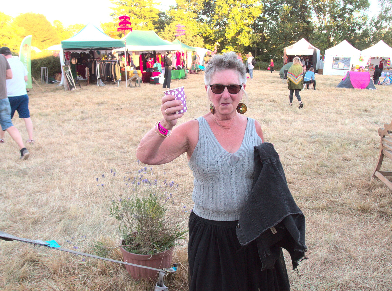 Sandie gives a paper-cup toast from WoW Festival, Burston, Norfolk - 29th June - 1st July 2018