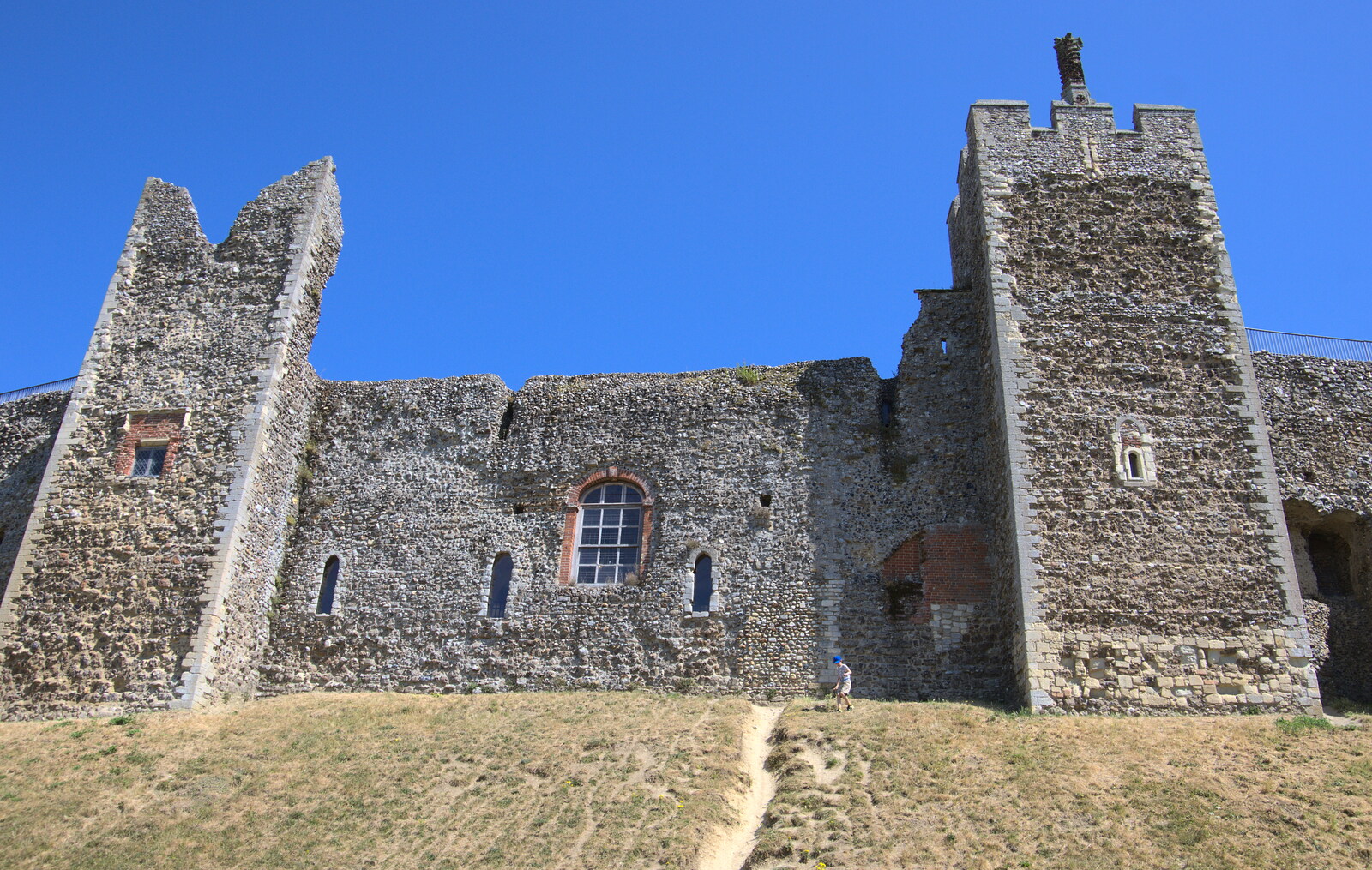Fred is a dot by the castle walls from A Postcard from the Castle on the Hill, Framlingham, Suffolk - 14th July 2018