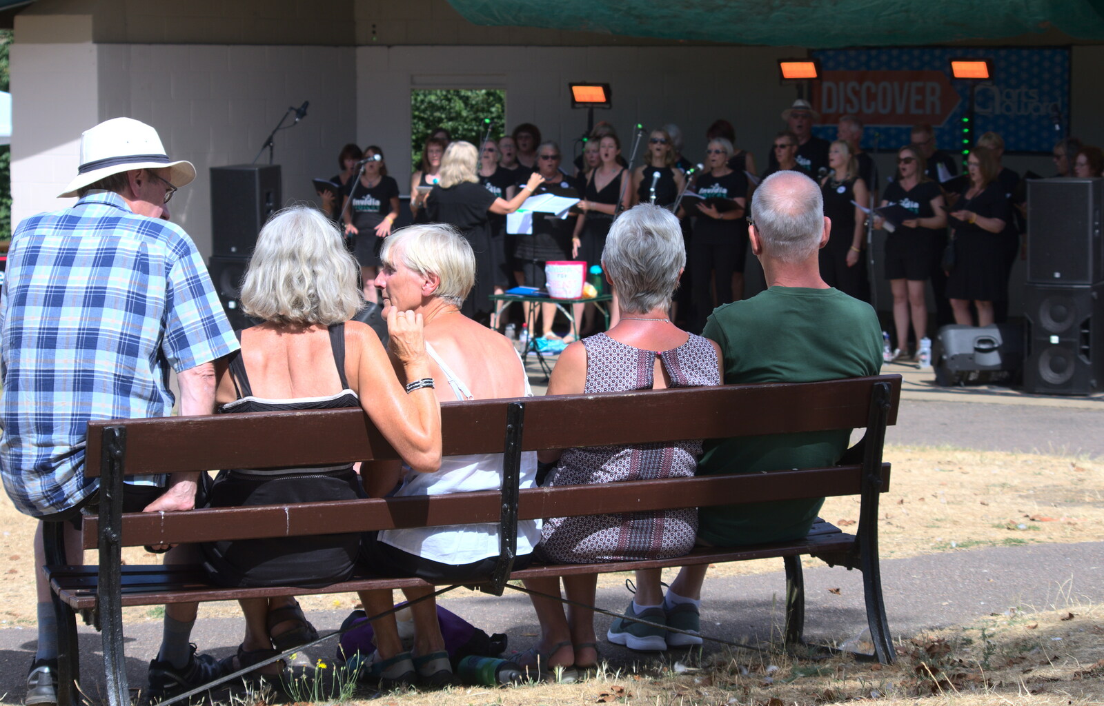 A bench full of audience from Diss Fest, The Park, Diss, Norfolk - 22nd July 2018
