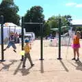 Fred hangs on to a bar, Diss Fest, The Park, Diss, Norfolk - 22nd July 2018