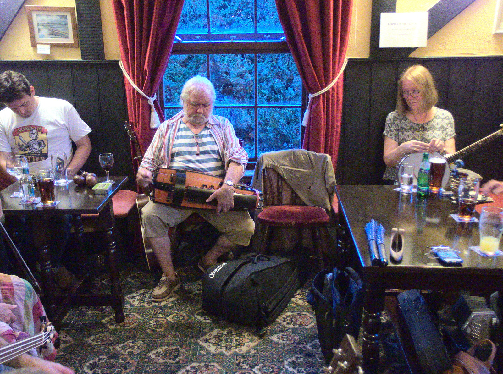 There's a Hurdy-Gurdy player at the Cherry Tree from The BSCC at The Crown and Hot Summer Days, Diss, Pulham and London - 24th July 2018