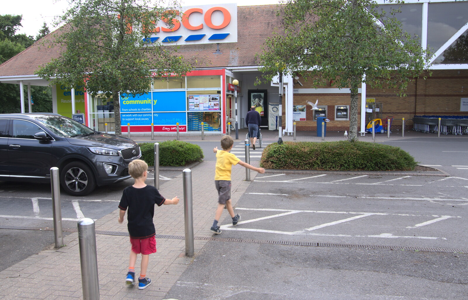 Harry and Fred outside New Milton Tesco from Blustery Beach Trips, Walkford and Highcliffe, Dorset - 29th July 2018