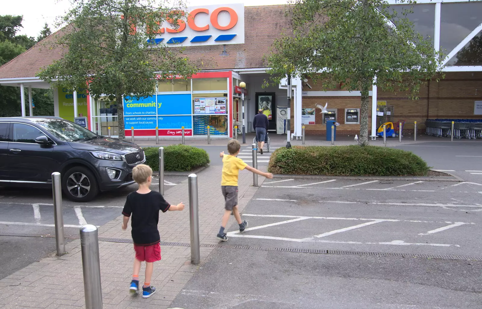 Harry and Fred outside New Milton Tesco, from Blustery Beach Trips, Walkford and Highcliffe, Dorset - 29th July 2018