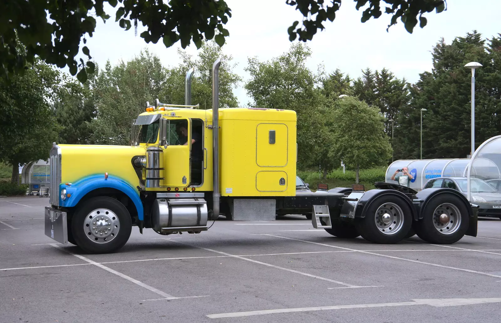 There's an unusual truck tractor in Tesco, from Blustery Beach Trips, Walkford and Highcliffe, Dorset - 29th July 2018