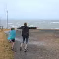 Isobel leans into the wind, Blustery Beach Trips, Walkford and Highcliffe, Dorset - 29th July 2018