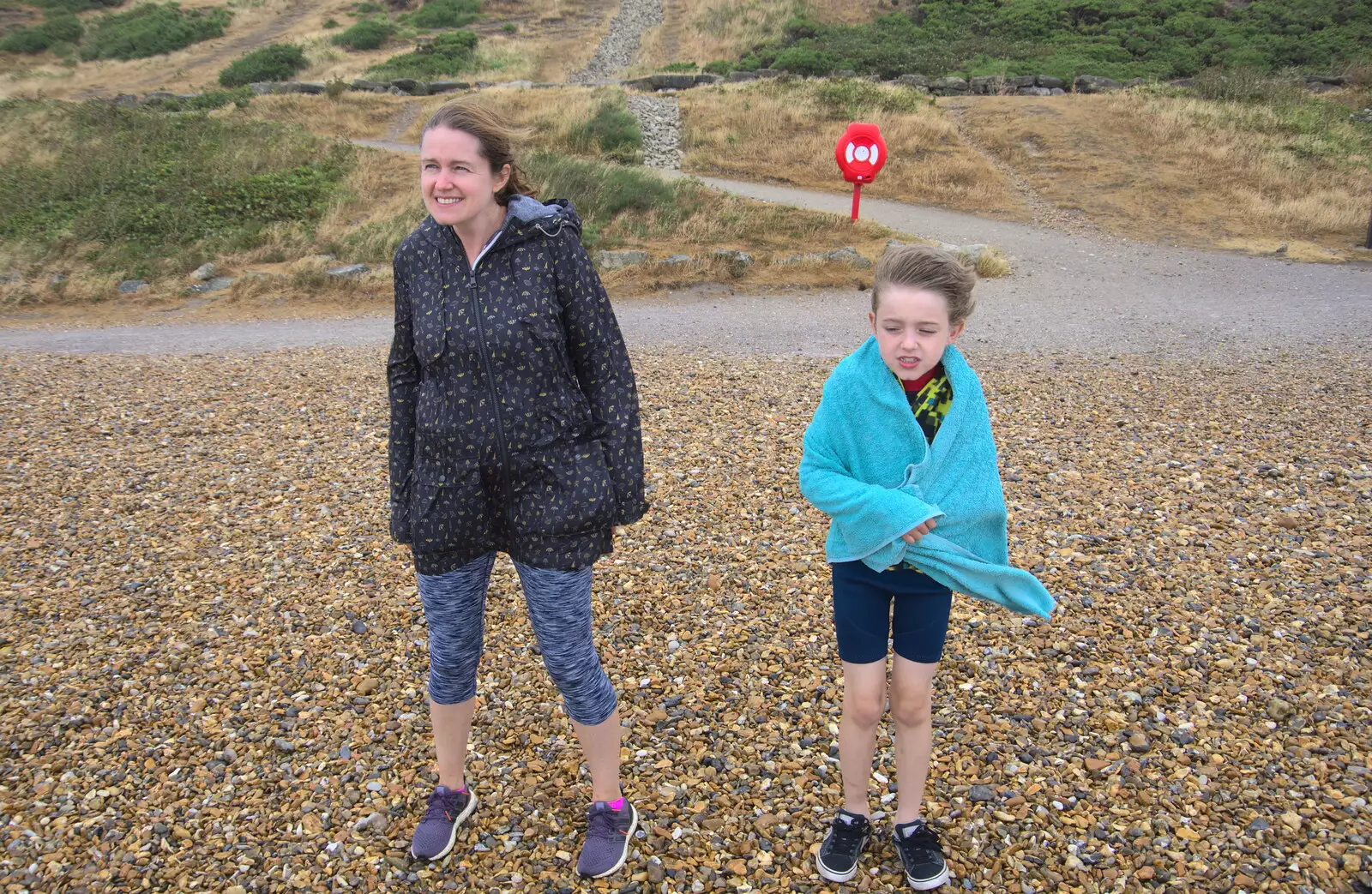 Fred looks less than impressed with the wind, from Blustery Beach Trips, Walkford and Highcliffe, Dorset - 29th July 2018