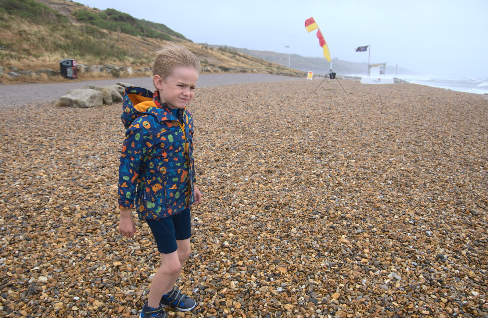 Harry struggles in the wind from Blustery Beach Trips, Walkford and Highcliffe, Dorset - 29th July 2018