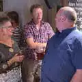 Sandie, Gaz and John have a beer, The Whiskey Shivers at The Crown, Burston, Norfolk - 1st August 2018