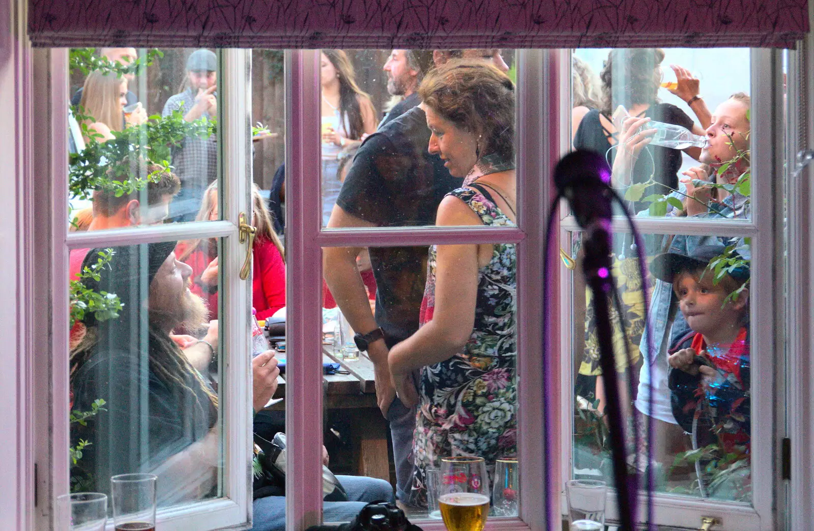 The busy view through the window is like a collage, from The Whiskey Shivers at The Crown, Burston, Norfolk - 1st August 2018