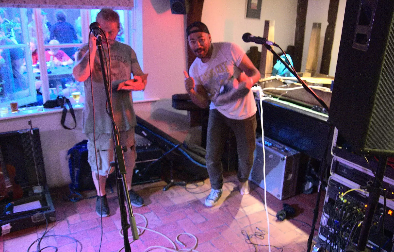 Thumb's up from the Shivers' James Bookert, from The Whiskey Shivers at The Crown, Burston, Norfolk - 1st August 2018