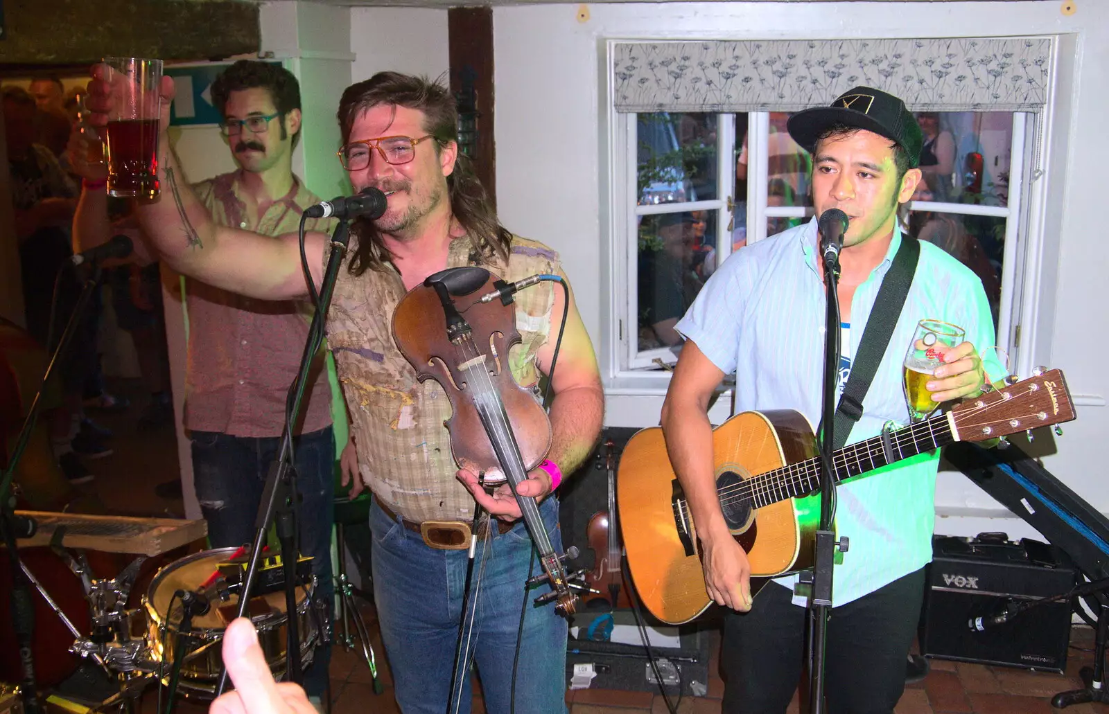 Cheers for beers, from The Whiskey Shivers at The Crown, Burston, Norfolk - 1st August 2018