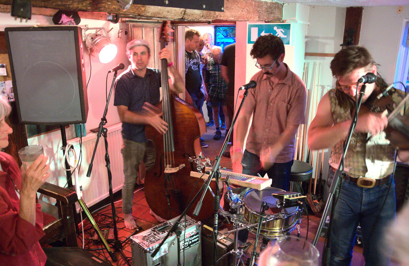 The band in the Burston Crown from The Whiskey Shivers at The Crown, Burston, Norfolk - 1st August 2018
