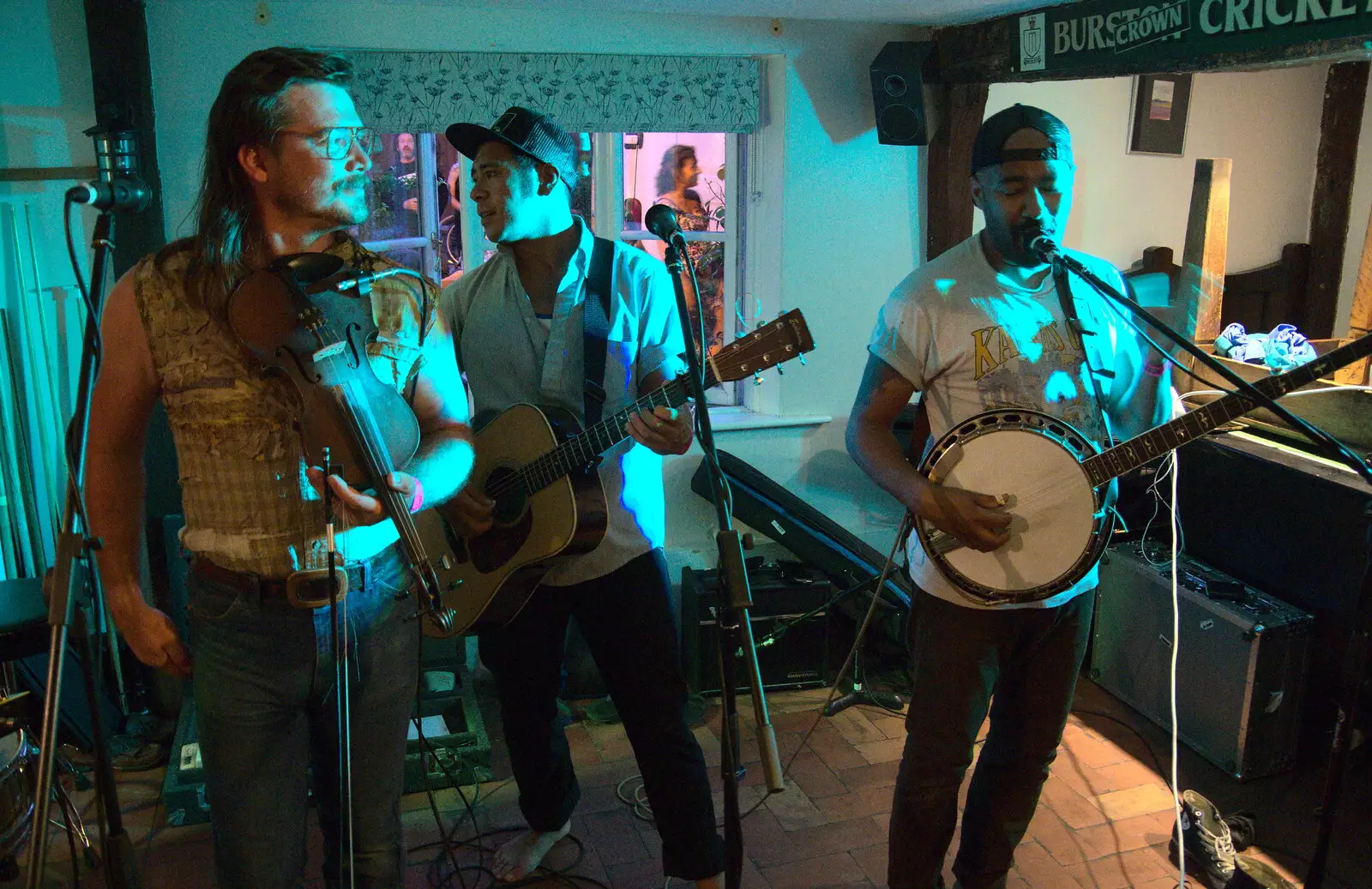 Bobby Fitzgerald looks around, from The Whiskey Shivers at The Crown, Burston, Norfolk - 1st August 2018