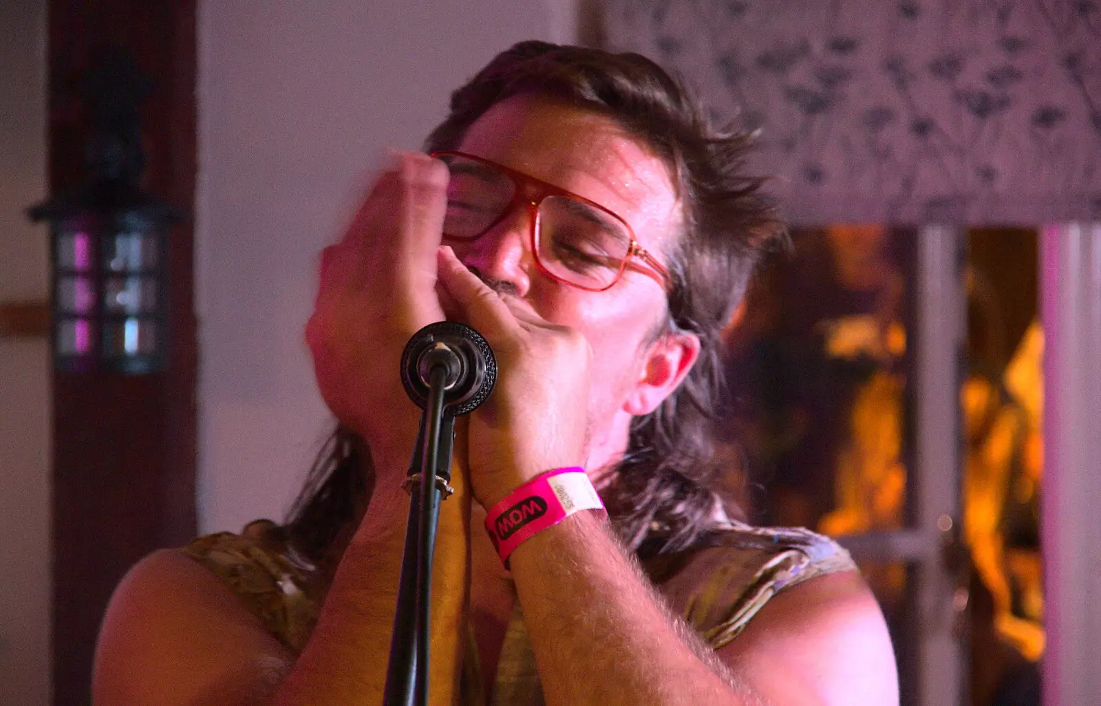 Bobby Fitzgerald plays a bit of harmonica, from The Whiskey Shivers at The Crown, Burston, Norfolk - 1st August 2018