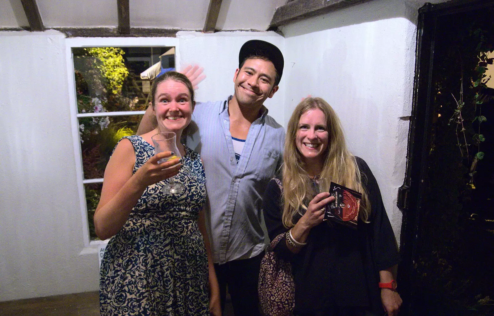 Isobel and Hannah with Jeff Hortillosa, from The Whiskey Shivers at The Crown, Burston, Norfolk - 1st August 2018