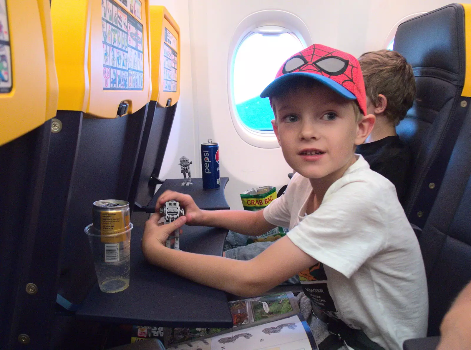 Harry's built his Lego thing on the plane, from A Trip to Da Gorls, Monkstown Farm, County Dublin, Ireland - 4th August 2018