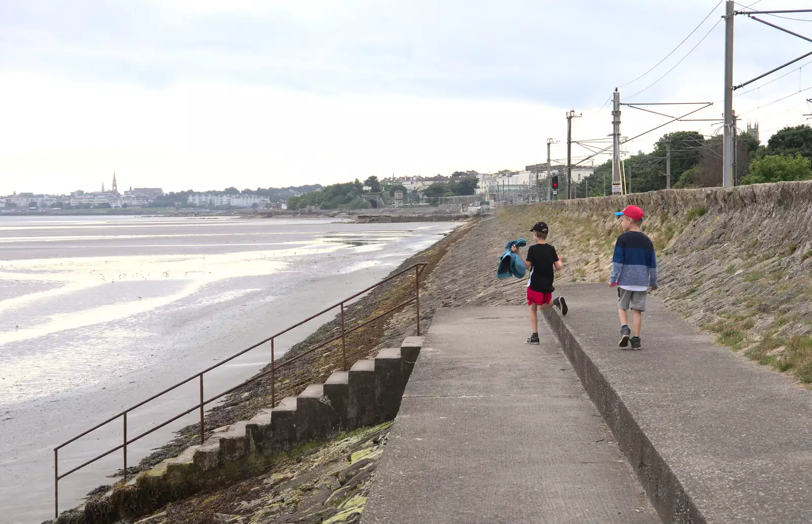 The boys down on the seashore, from A Trip to Da Gorls, Monkstown Farm, County Dublin, Ireland - 4th August 2018