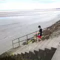 Fred walks down the steps to the mudflats, A Trip to Da Gorls, Monkstown Farm, County Dublin, Ireland - 4th August 2018