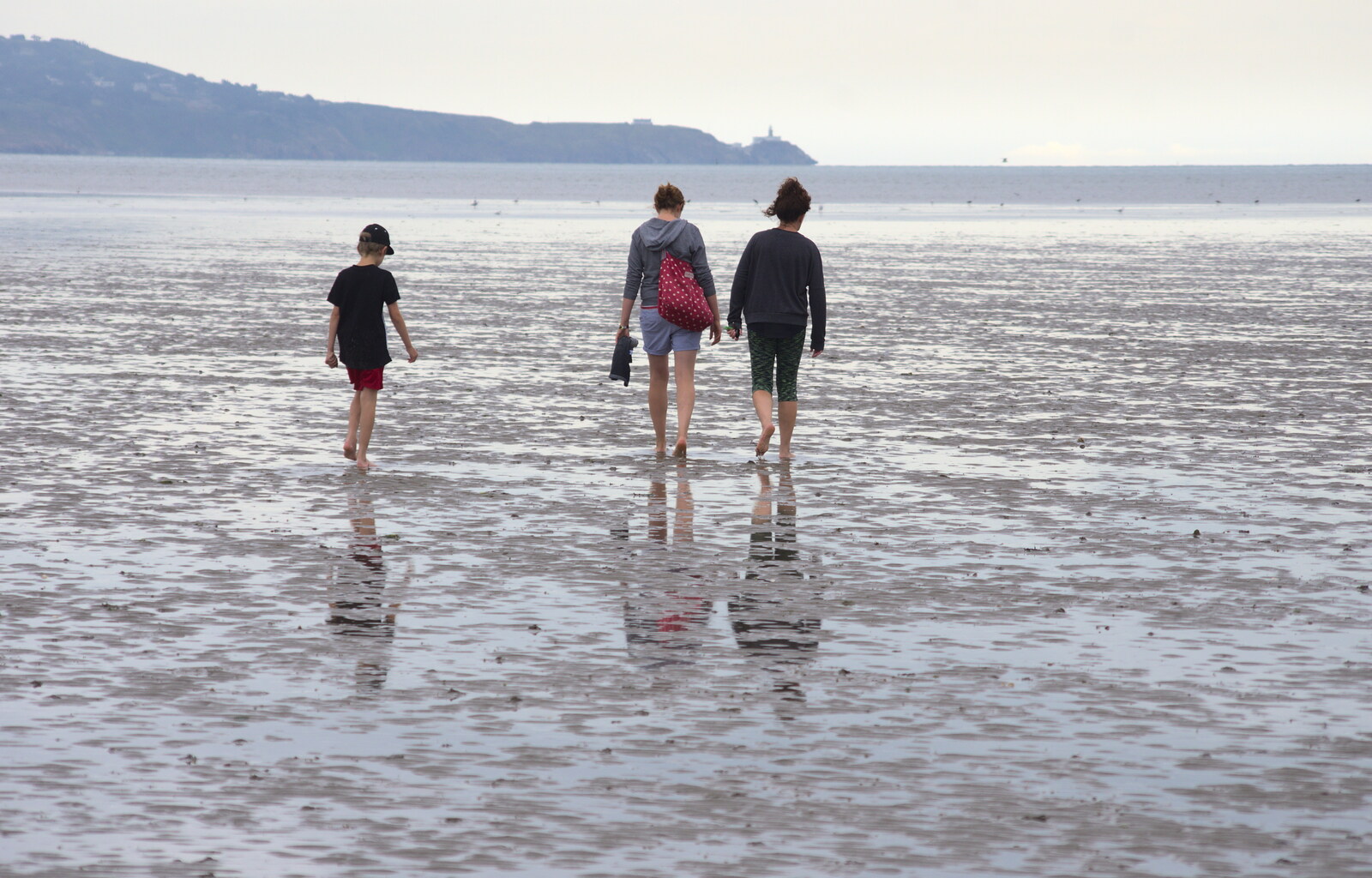 Fred, Isobel and Evelyn walk further out to sea from A Trip to Da Gorls, Monkstown Farm, County Dublin, Ireland - 4th August 2018