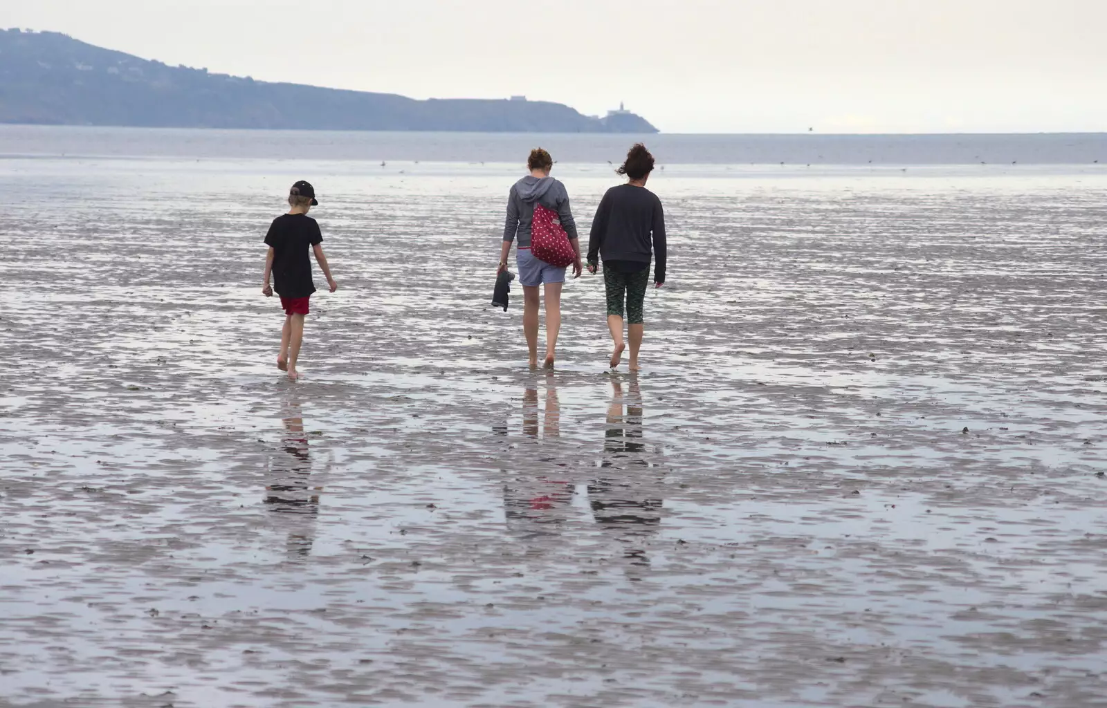 Fred, Isobel and Evelyn walk further out to sea, from A Trip to Da Gorls, Monkstown Farm, County Dublin, Ireland - 4th August 2018